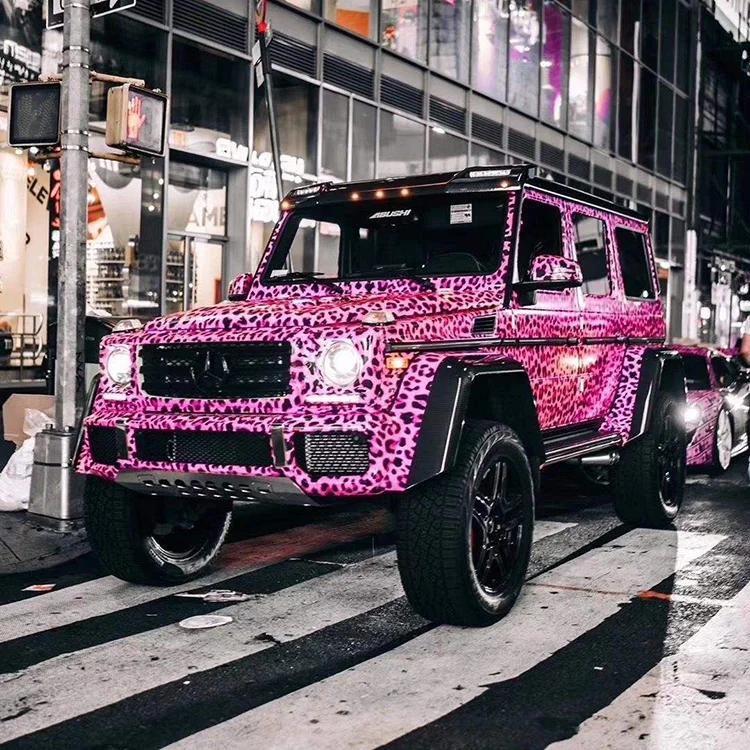 1.52*28m Pvc Pink Leopard Car Paint Rust Vinyl Body Wrapping Self-Adhesive Anti Scratch Sticker Design Film