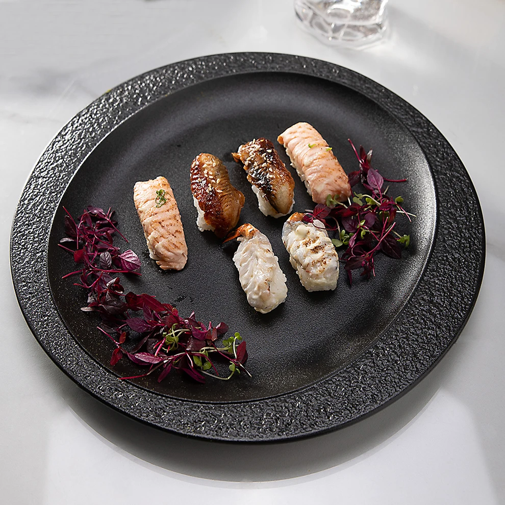 Buffets Dinning round design hand ceramic plates sets Embossed Stone Grain dinnerware tableware Ceramic Plates For Restaurant