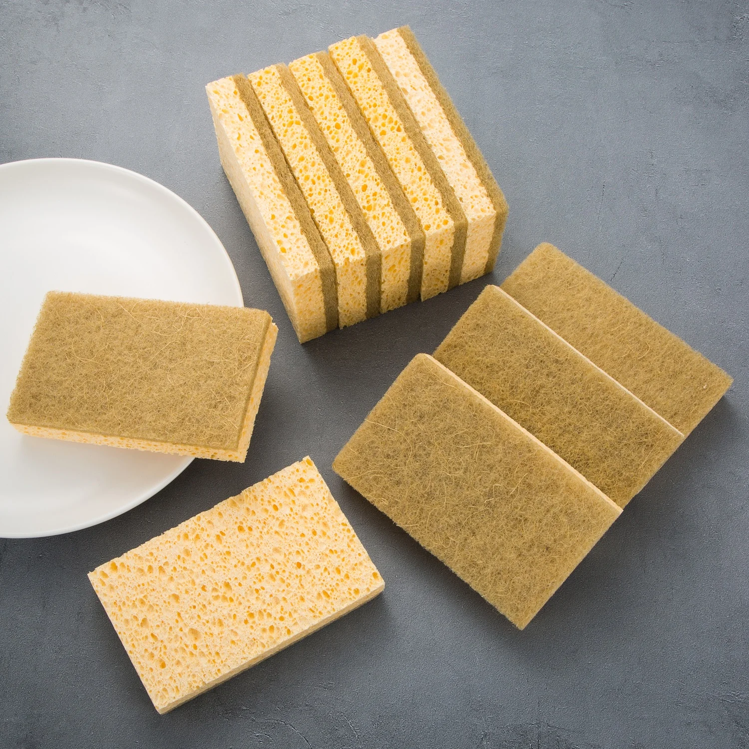 Eco Friendly Biodegradable Natural Fiber Dish Washing Pads Dish Kitchen Clean Washing Cleaning Wood Pulp Cotton Sponge