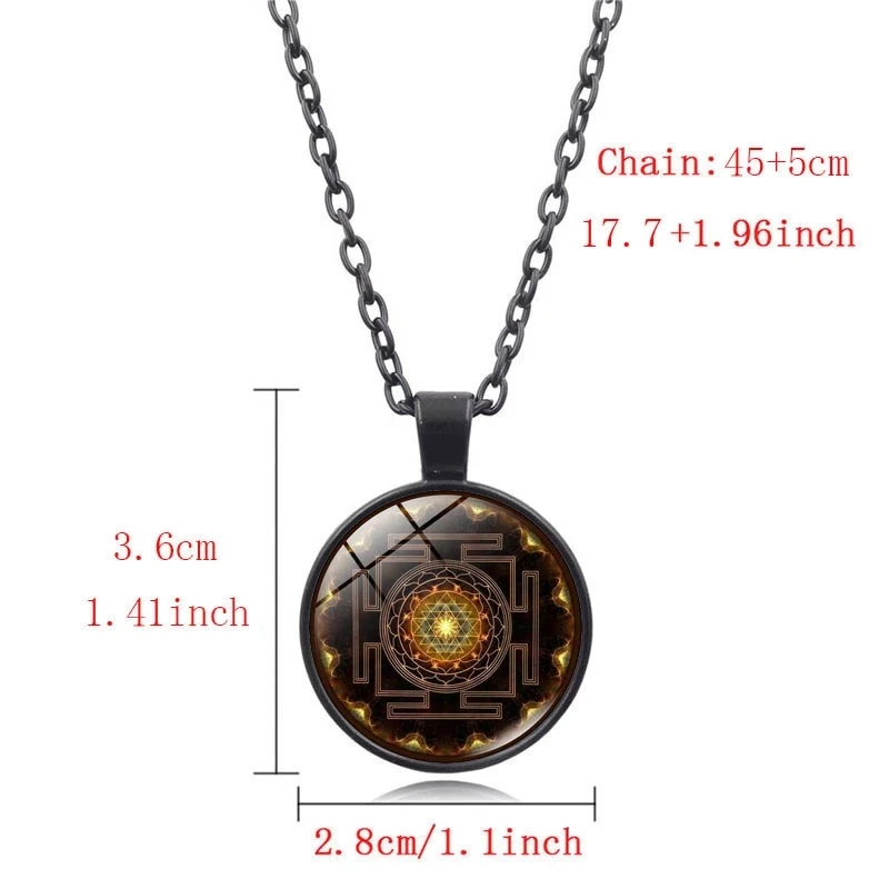 Buddhist  Sacred Jewel Time Deluxe Vintage Pendant Mandala Sri Yantra Necklace