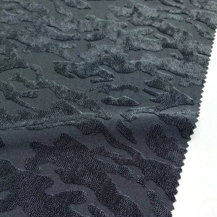 Wholesale 98 polyester 2 spandex knit maple leaf red baby terry 240GSM jacquard towel fabric for clothing