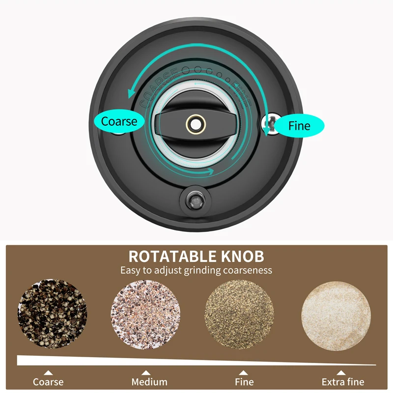 Stainless Steel Battery Automatic Adjustable Gravity Electric Salt and Pepper Mill Grinder with 70ml Glass Jar