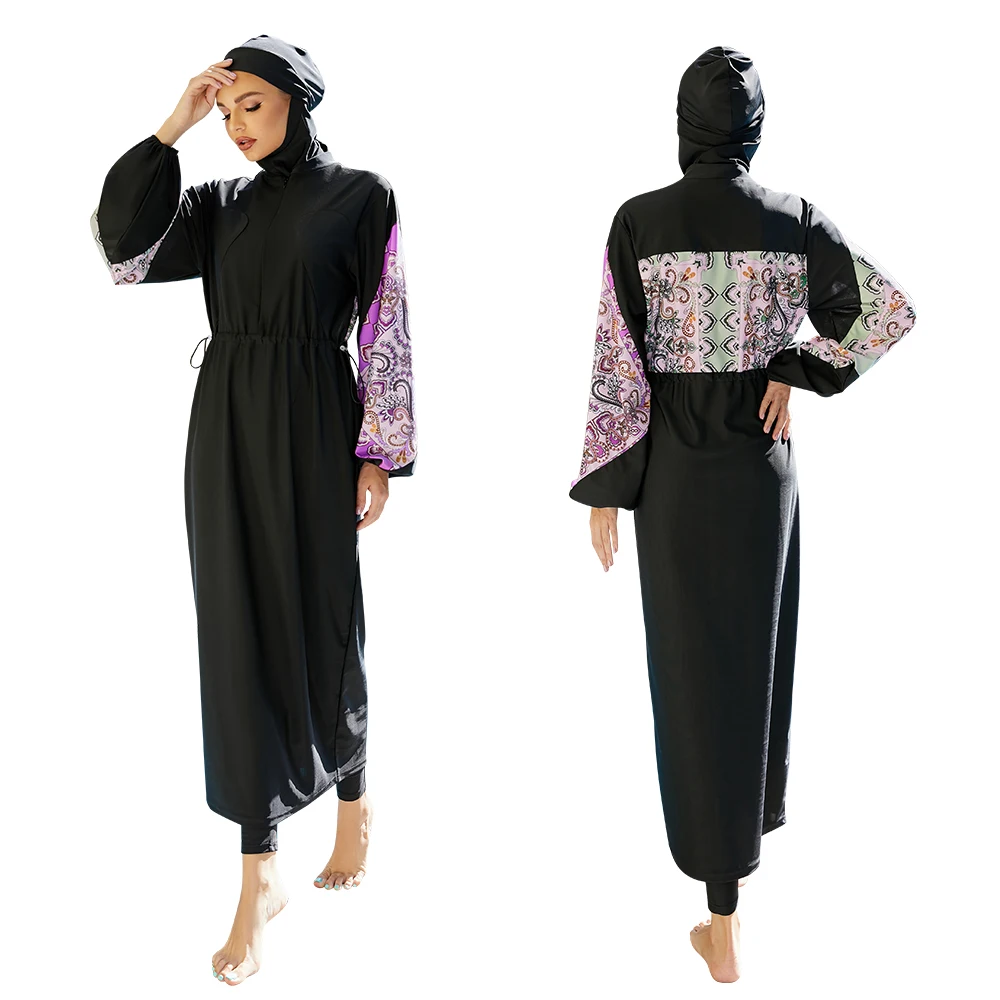 Conservative Spa Swimsuit Sun Protection Full Surround Color Split Beach Diving Surf Three-Piece Swimsuit
