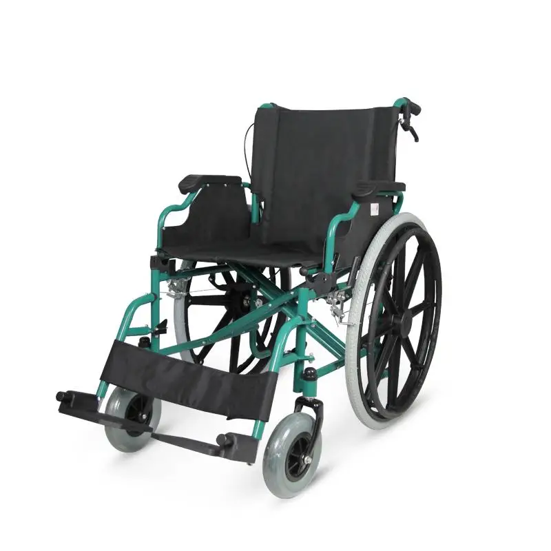 Big Comfort Cushion Wheelchair Detachable Footrest Flip Up Armrest Manual Steel Wheelchair