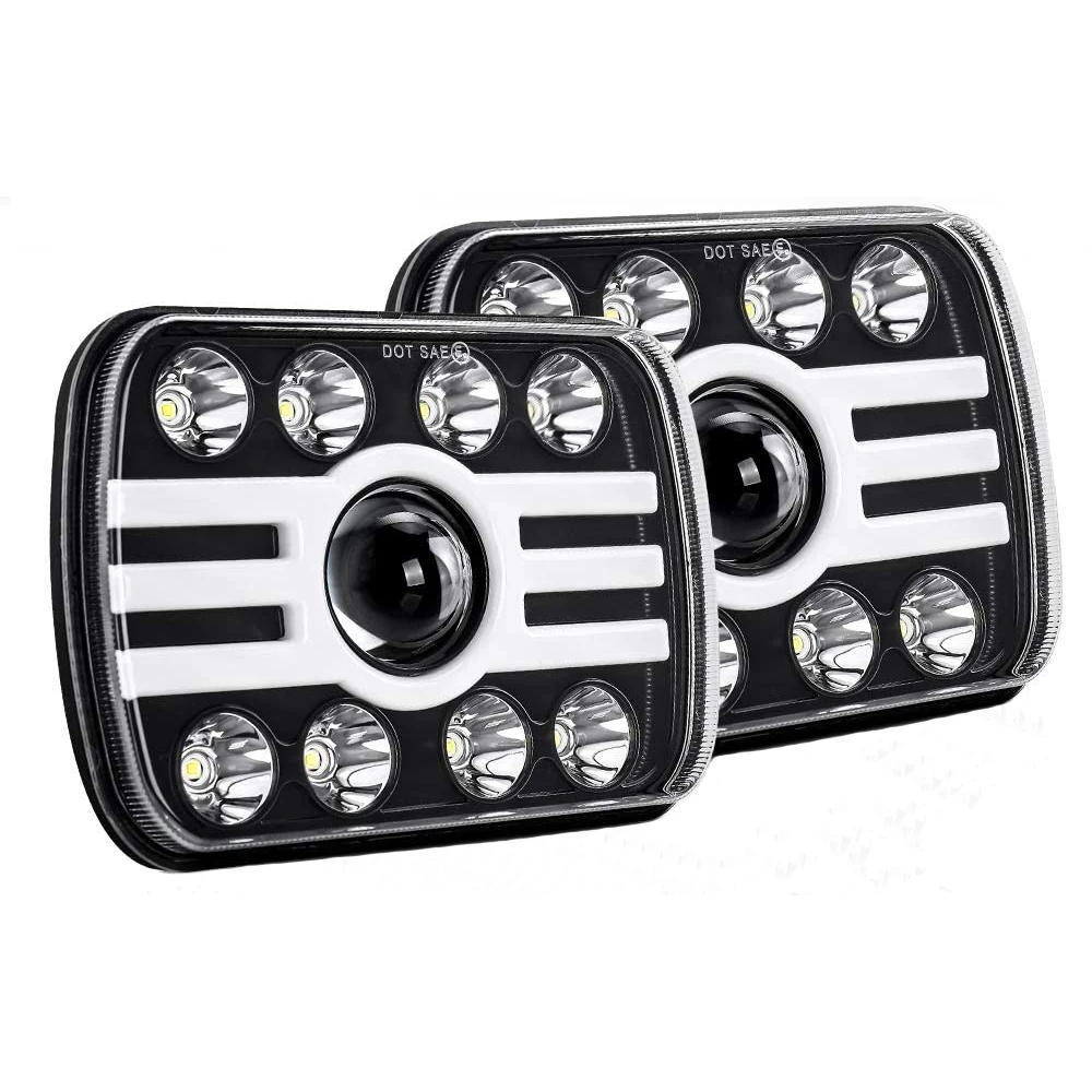Лидер продаж, Автомобильные светодиодные фары 7x6 DRL 12 в 24 В, дальний и ближний свет, 6000 К, белый свет для вождения для трактора UTV ATV