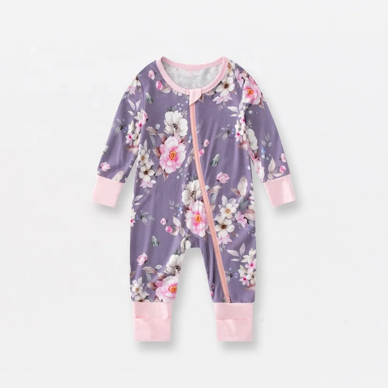 Wholesale baby bamboo fiber onesies zipper long sleeve Anti-slip rubber pad baby rompers baby sleeping onesie
