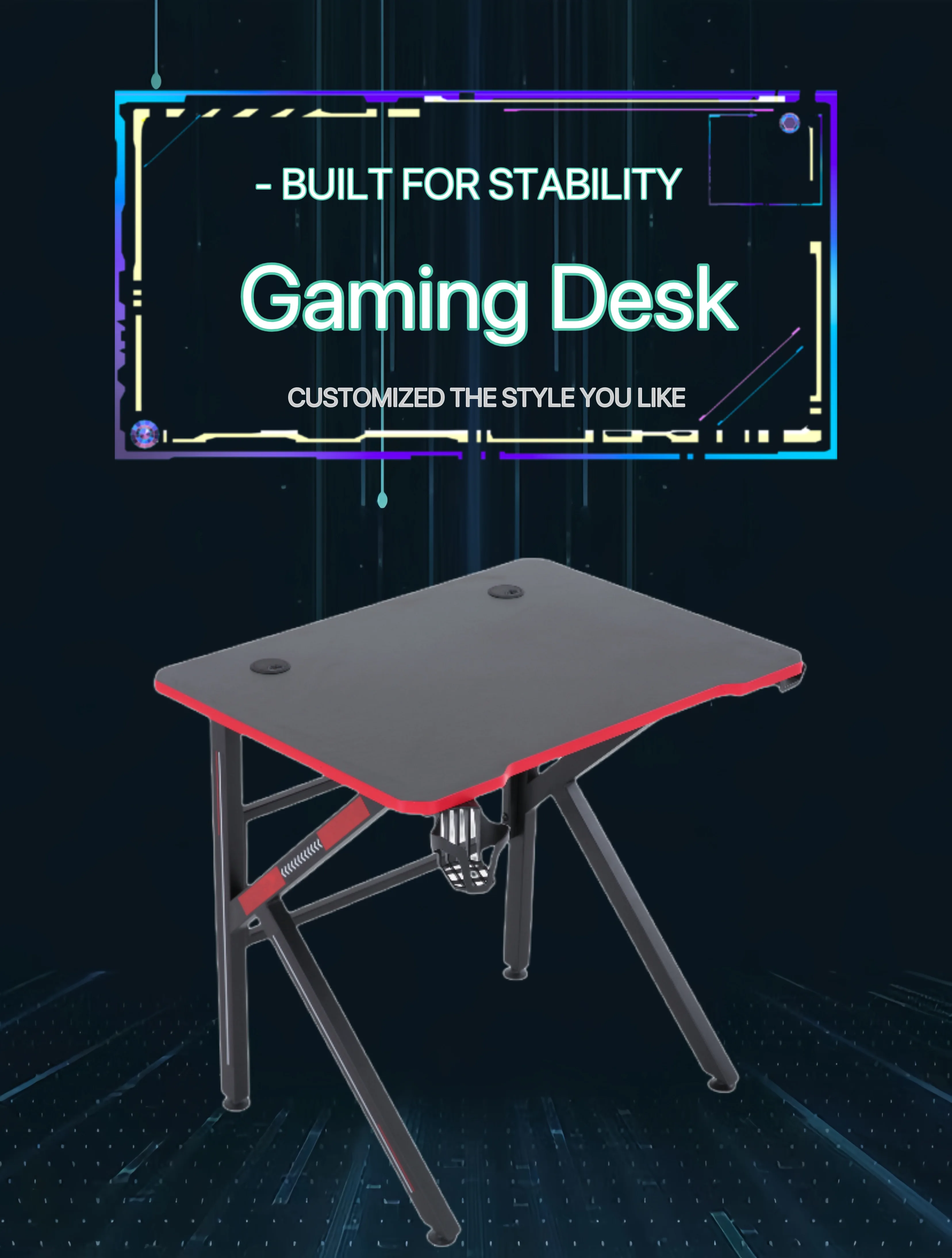 Adjustable RGB Lighting Gaming Table Wood/Metal Option with Extendable Melamine Surface Feature-rich Gaming Desk