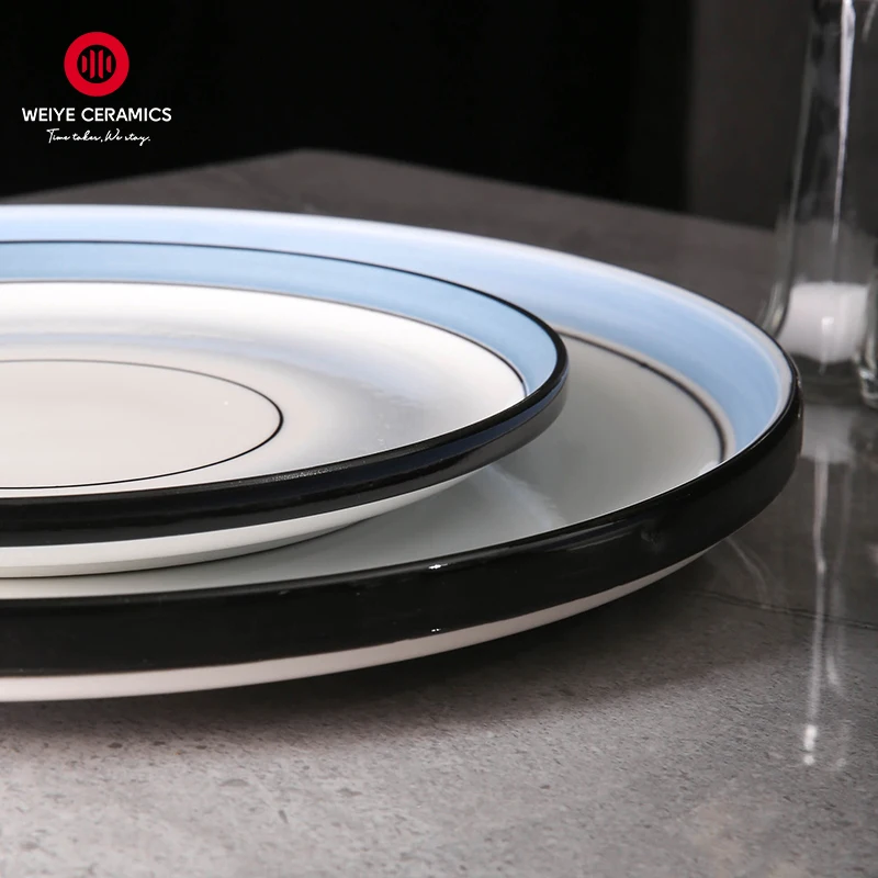 WEIYE Luxury blue crokery diner plate sets classic wedding ceramic plate wholesale tableware dishes for restaurant plates