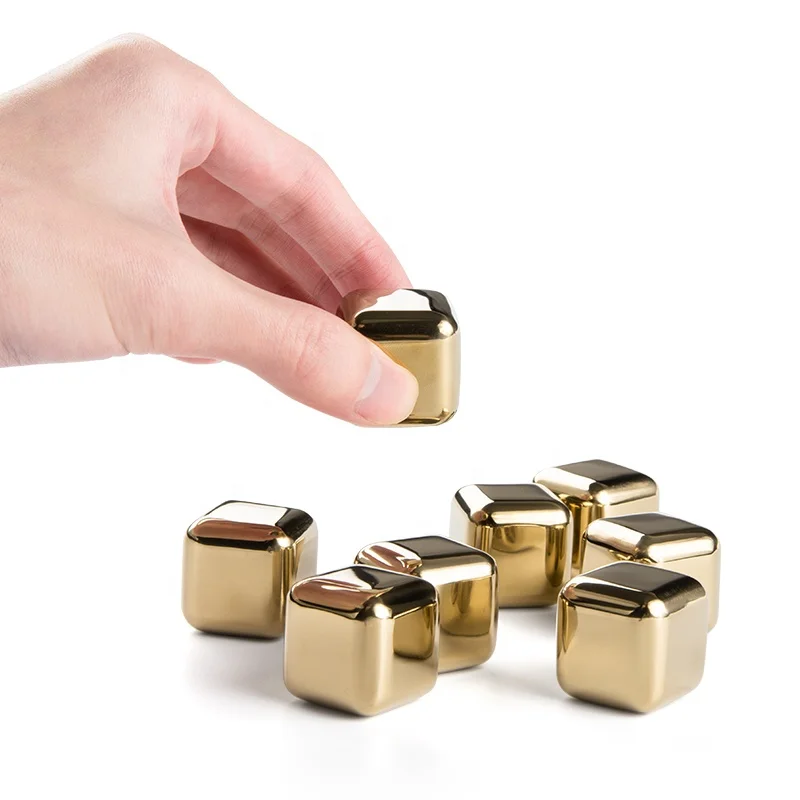 Golden Chilling Stones Whiskey Stainless Steel Whiskey Stones Ice Cube  Customized Engraved Logo  Cube Whiskey  Stones