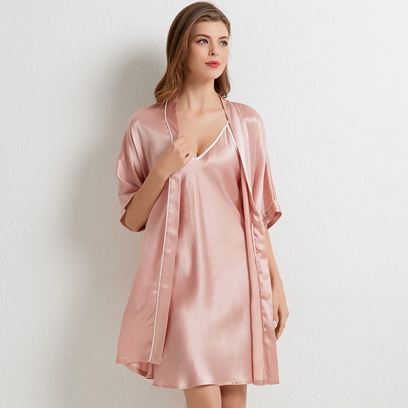 wholesale high quality bridesmaid premium silk nightgown kimono robe mulberry 100% silk pajama