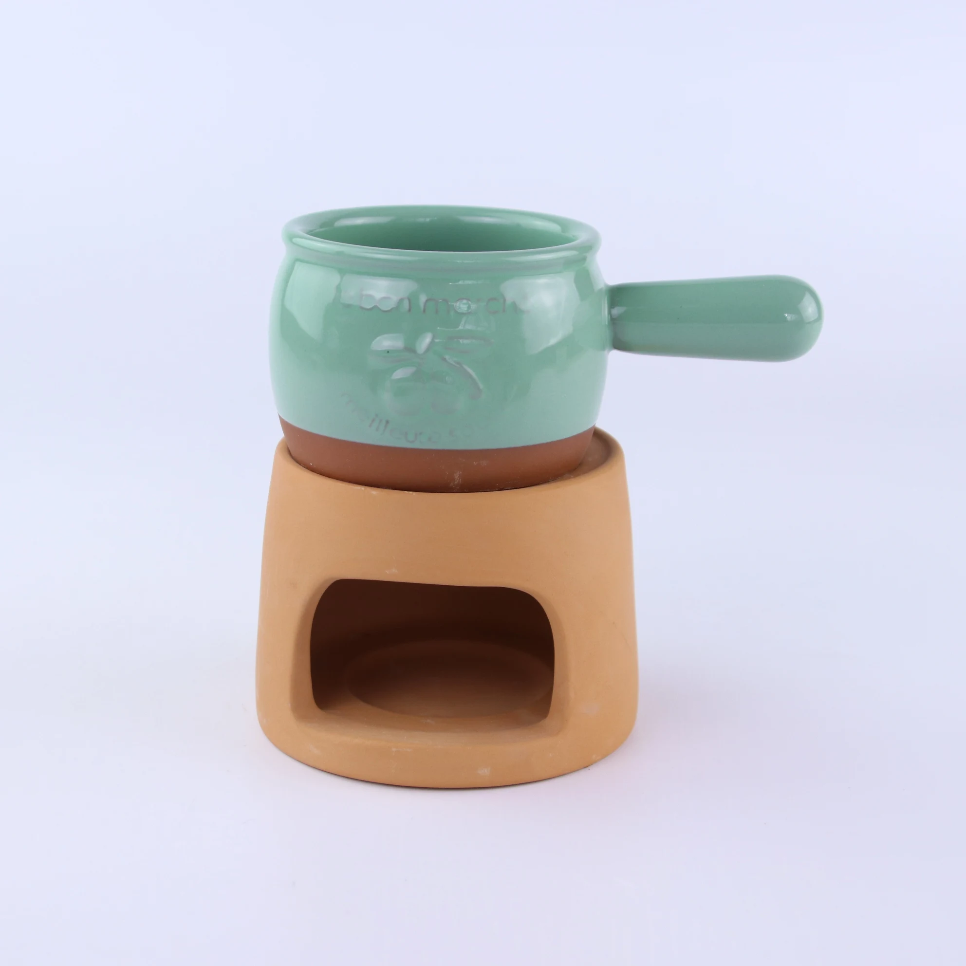 Kitchen Fondue Pot Set, Glazed Ceramic Chocolate or Cheese Fondue Set
