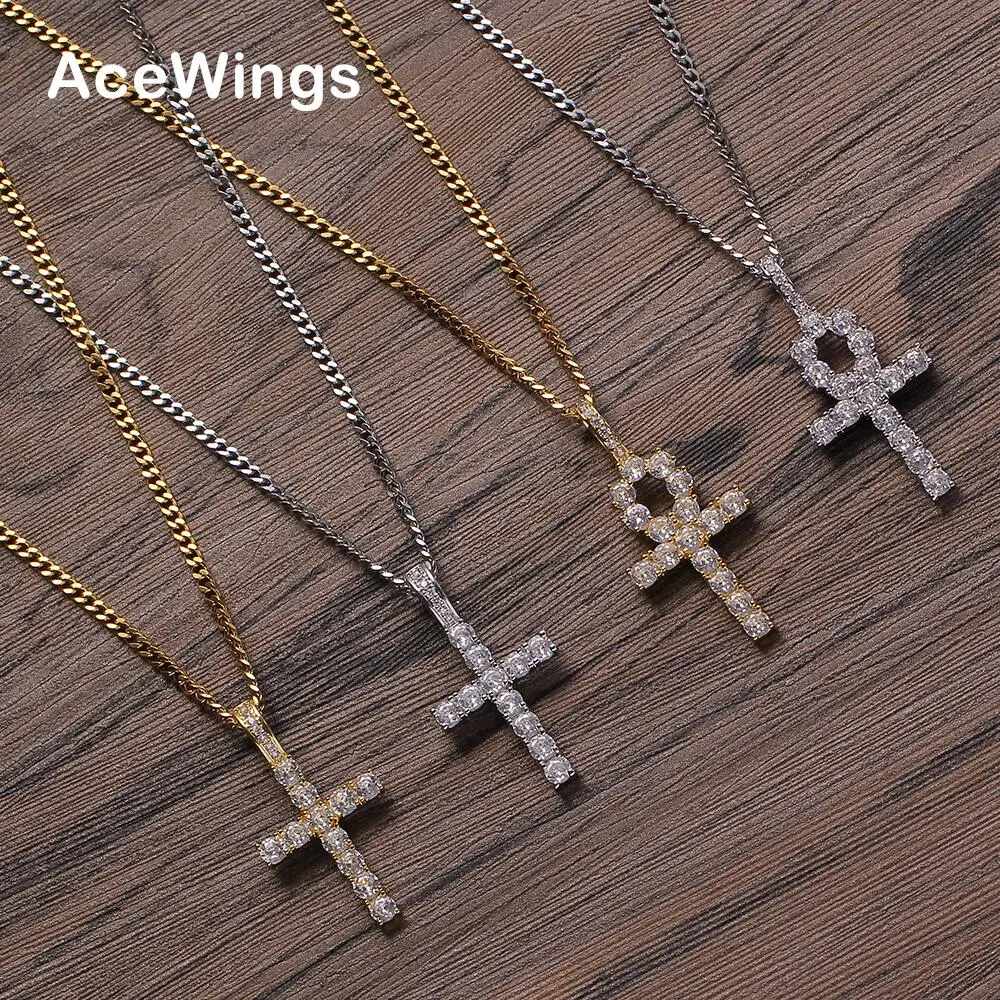 CN221 Hip Hop Anha cross Pendant Brass Setting CZ Stones Necklace Jewelry for Men and Women Party Gift