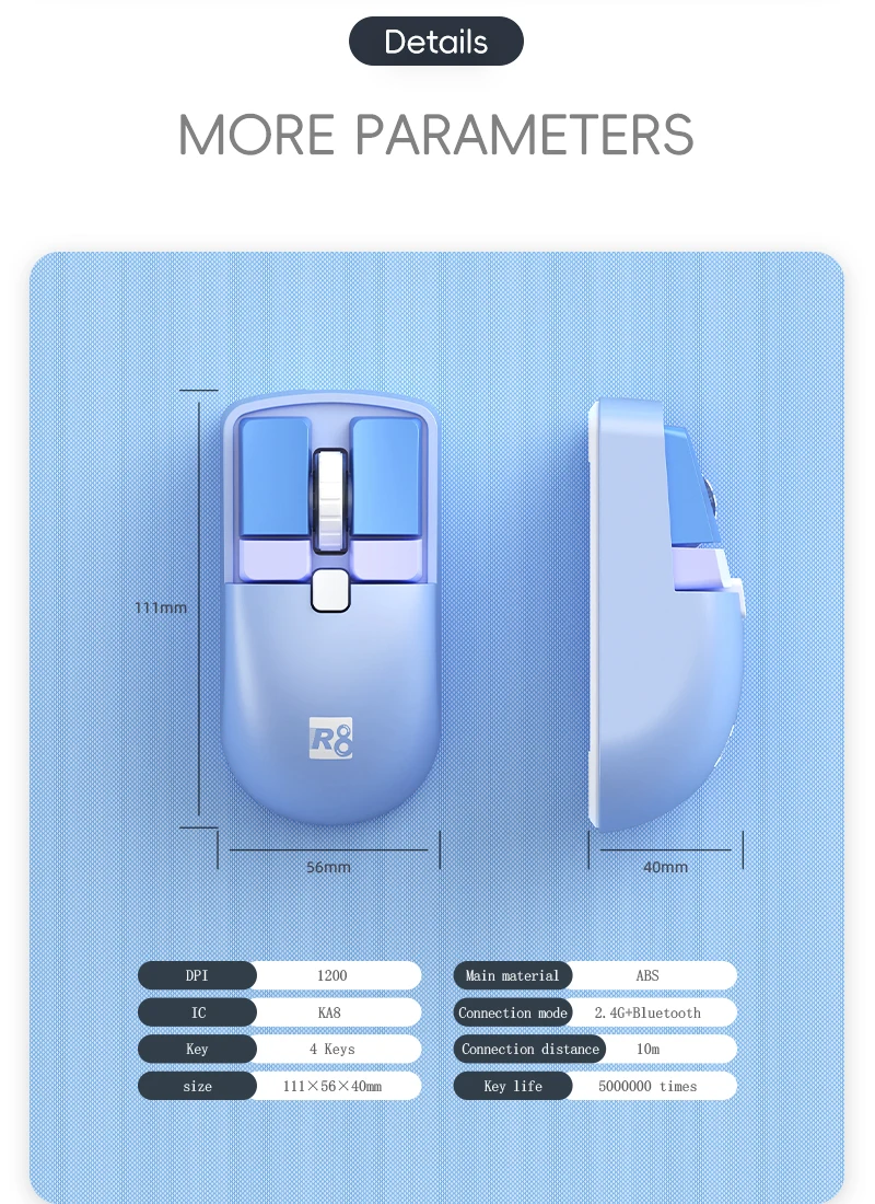 R8 6D 2.4G&BT Gaming Rechargeable Mouse Ultra Lightweight Bluetooth Mouse  For Pc home office