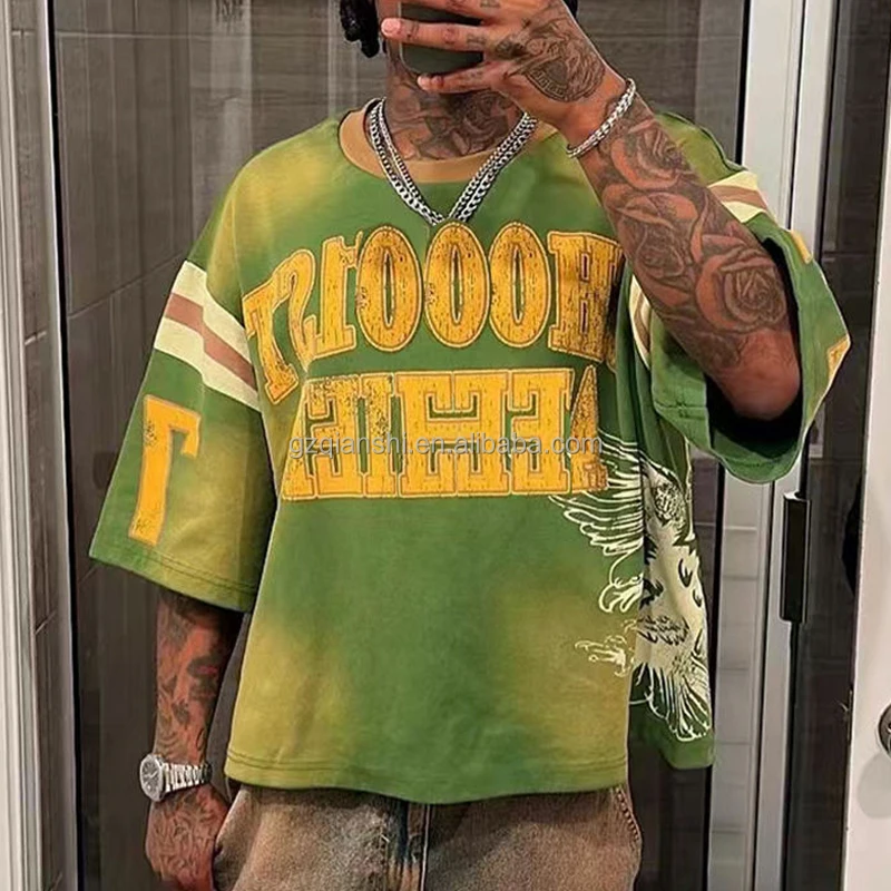 drop shoulder vintage oversized heavyweight t-shirt manufacturer custom cotton acid wash graphic boxy cropped t shirt for men