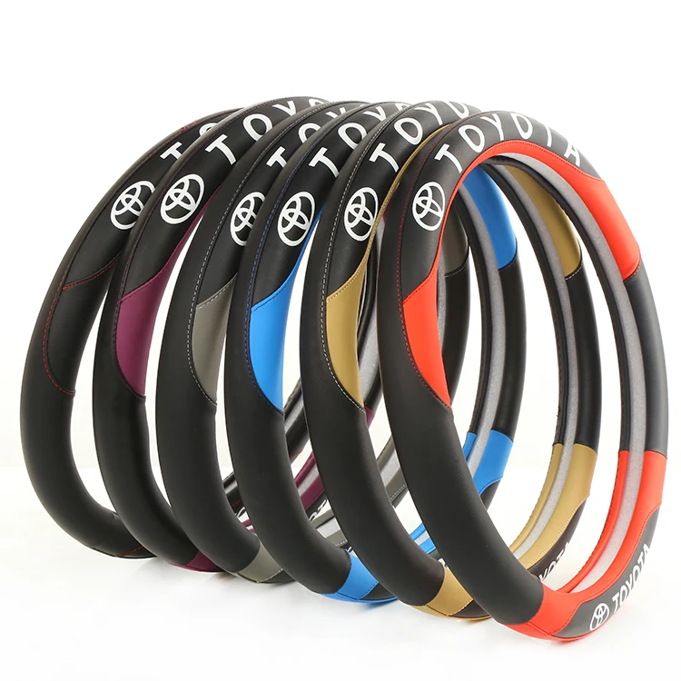 Cheapest car decoration Leather with logo steering wheel cover
