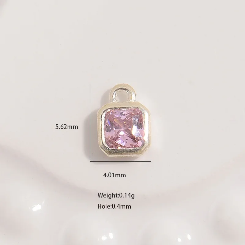 Fine Charms 925 Sterling Silver Square Zircon Geometric Gold Plated Charm Pendant for Girl Gift Jewelry Making
