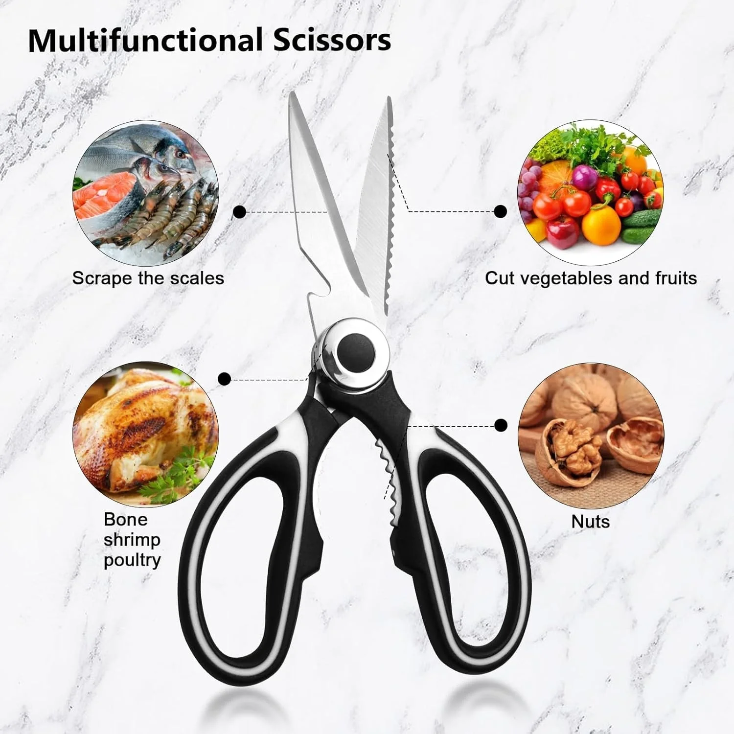 TOALLWIN kitchen accessory anti slip handle stainless steel scissors set kitchen shears meat fish chicken bone kitchen scissors