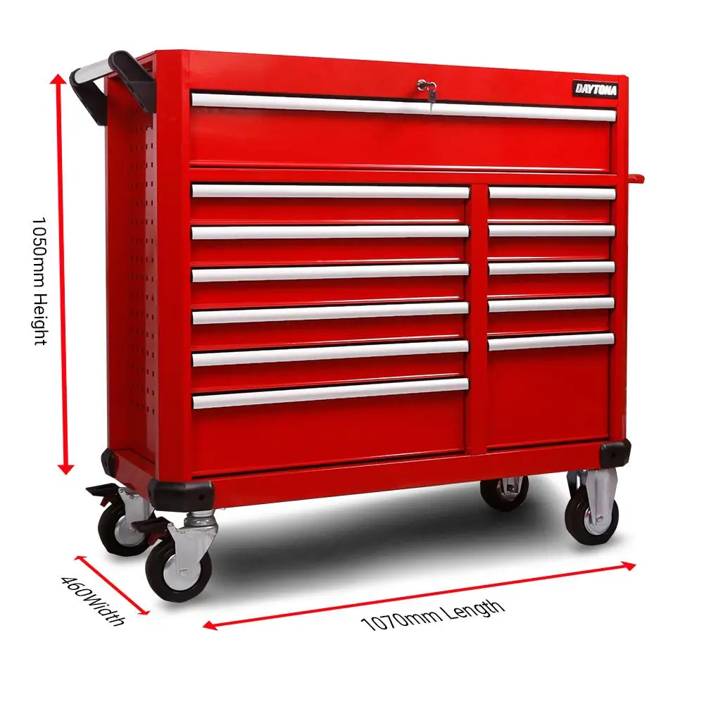 Custom Large Red Heavy Duty 7 Metal Work Drawers Suitcase Rolling Tool Box