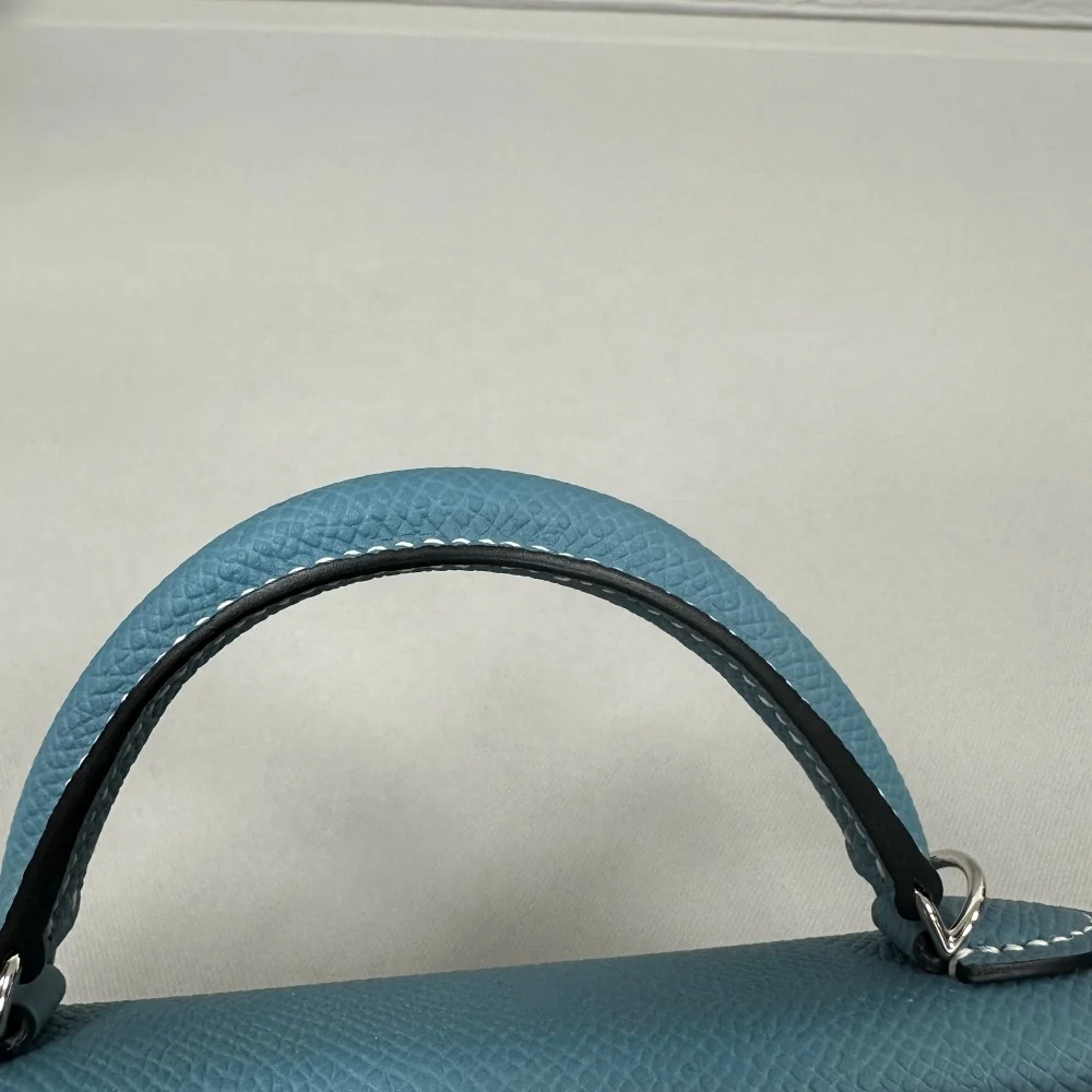 Denim Blue Minimalist Design Beautiful Makeup Bag High End Luxury Palm Pattern Leather Bag