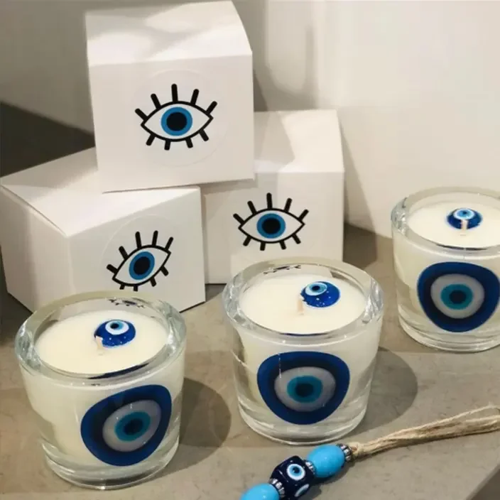 2023 New Features High End Fragrance Product Spiritual Blue Wax Evil Eye Crystal Infused Candles