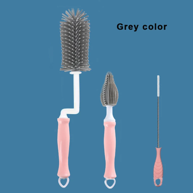 Baby bottle nozzle soft silicone brush feeding bottle cleaning silicone bottle brush with long handle