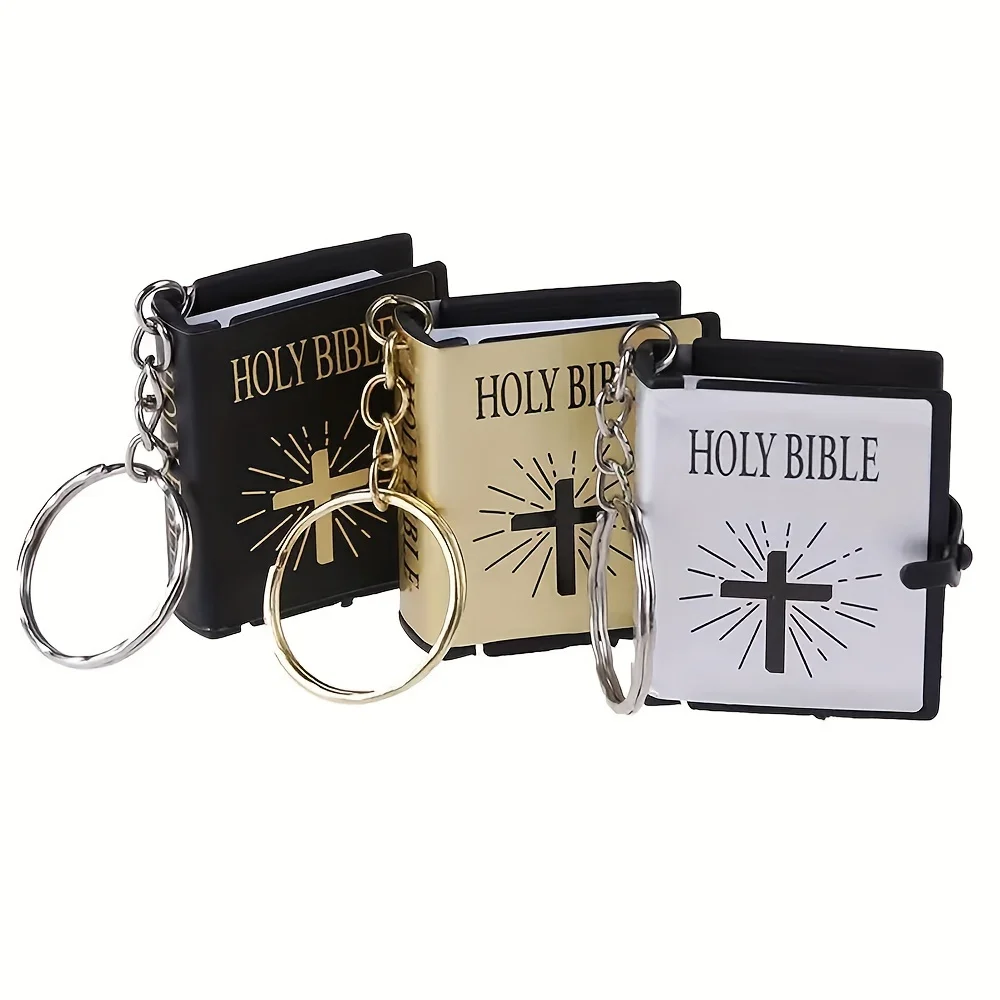 Mini English HOLY BIBLE Keychains Christian Jesus Cross Muslim Keyrings Women Bag Charm Prayer God Bless Key Holder Accessories