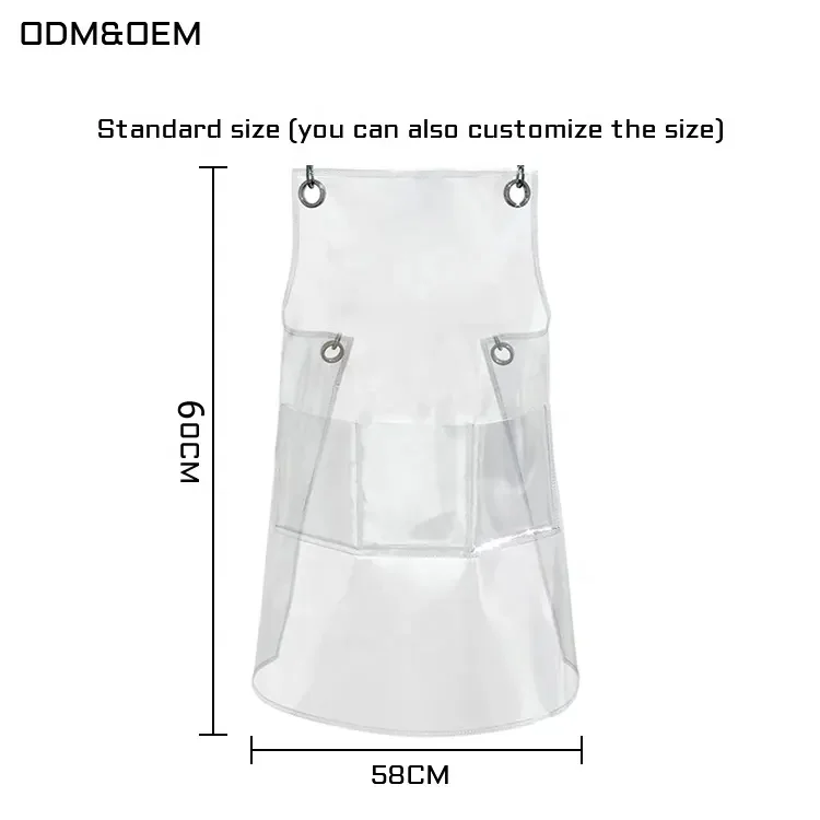 Transparent pvc waterproof  high quality  pinafore  large pocket unisex stylist clear apron for baking and barber shop