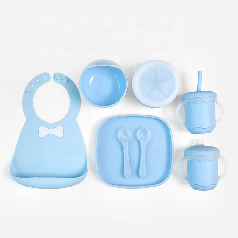 Eco Eat Utensils Grey Pink 10 Pcs 9 Kids Dining Toddlers Children Bowl Silicon Bpa Free Table Silicone Baby Feeding Set For Baby