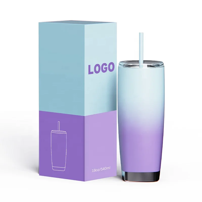 New Arrival wholesale 18oz Double Wall stainless steel Two-color Gradient Plated Tumbler Mugs Cups with lid and straw