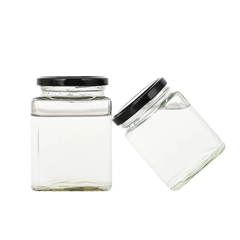 Glass Mason Jar 50ml 80ml 150ml 200ml 280ml 500ml square glass Jars with Black metal Lids For Storage Food Honey