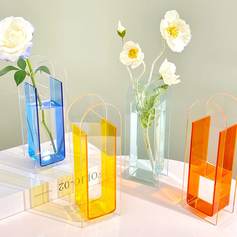 Modern clear customizable unique popular decorative acrylic flower vases home decor