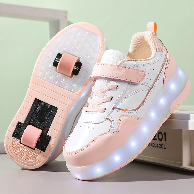 Factory Custom Dual-purpose Roller Skates Double Row Walk-on Shoes Led Kid Running Shoes Roller Skates For Children