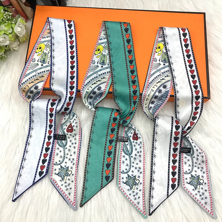 2021 Fashion Summer Spring Neck Scarves Accessories Colorful Pattern Small Silk Scarf Ribbon On Sales