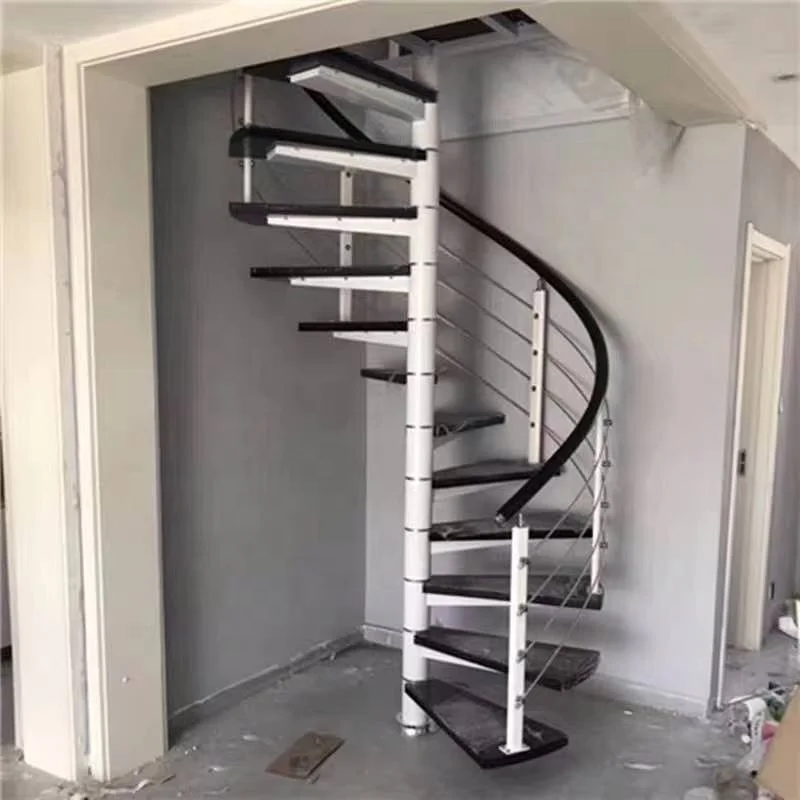Modern iron spiral stairs and curved shape steel bar spiral staircase design