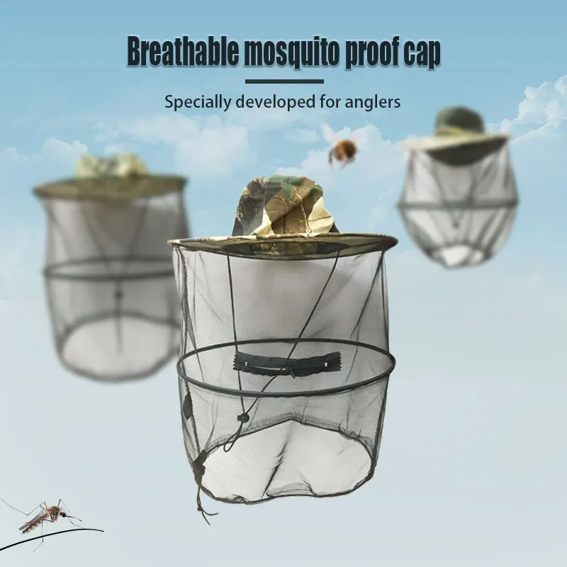 Outdoor fishing mosquito head net bee-proof  breathable sun mask mesh hat
