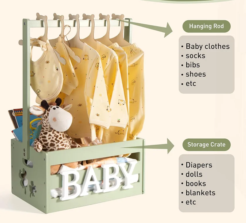 JUNJI Wooden Baby Shower Crate Closet with Handle Baby Basket Welcome Box for Newborn Boys Girls Pregnancy Gifts for New Parents