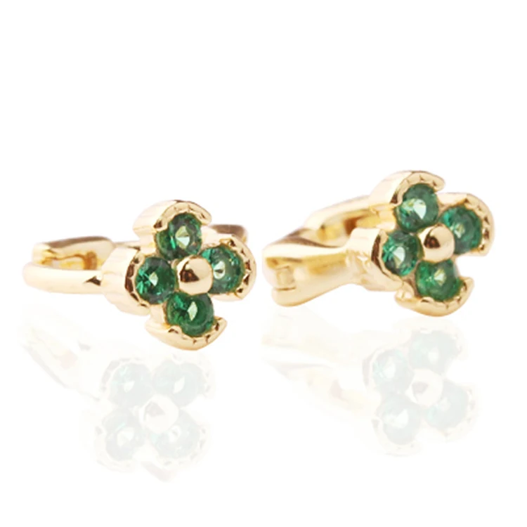 Fashion Jewelry S925 Silver Gold Plated Leaf Clover shaped Hoop earrings