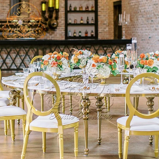 Living Room Furniture Design Half Moon Shape Gold Stainless Steel Modern Luxury Dining Room Tables