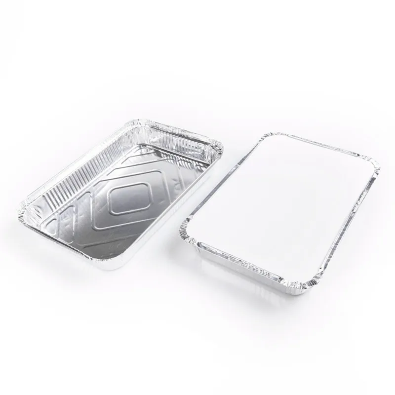 China manufacturer  12 inch Food grade disposable rectangular tin foil container 1800ml aluminum foil disposable plates