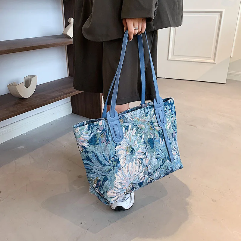 Design Women Painting Embroidery Shoulder Bags Art Prints Tote Handbags High Capacity