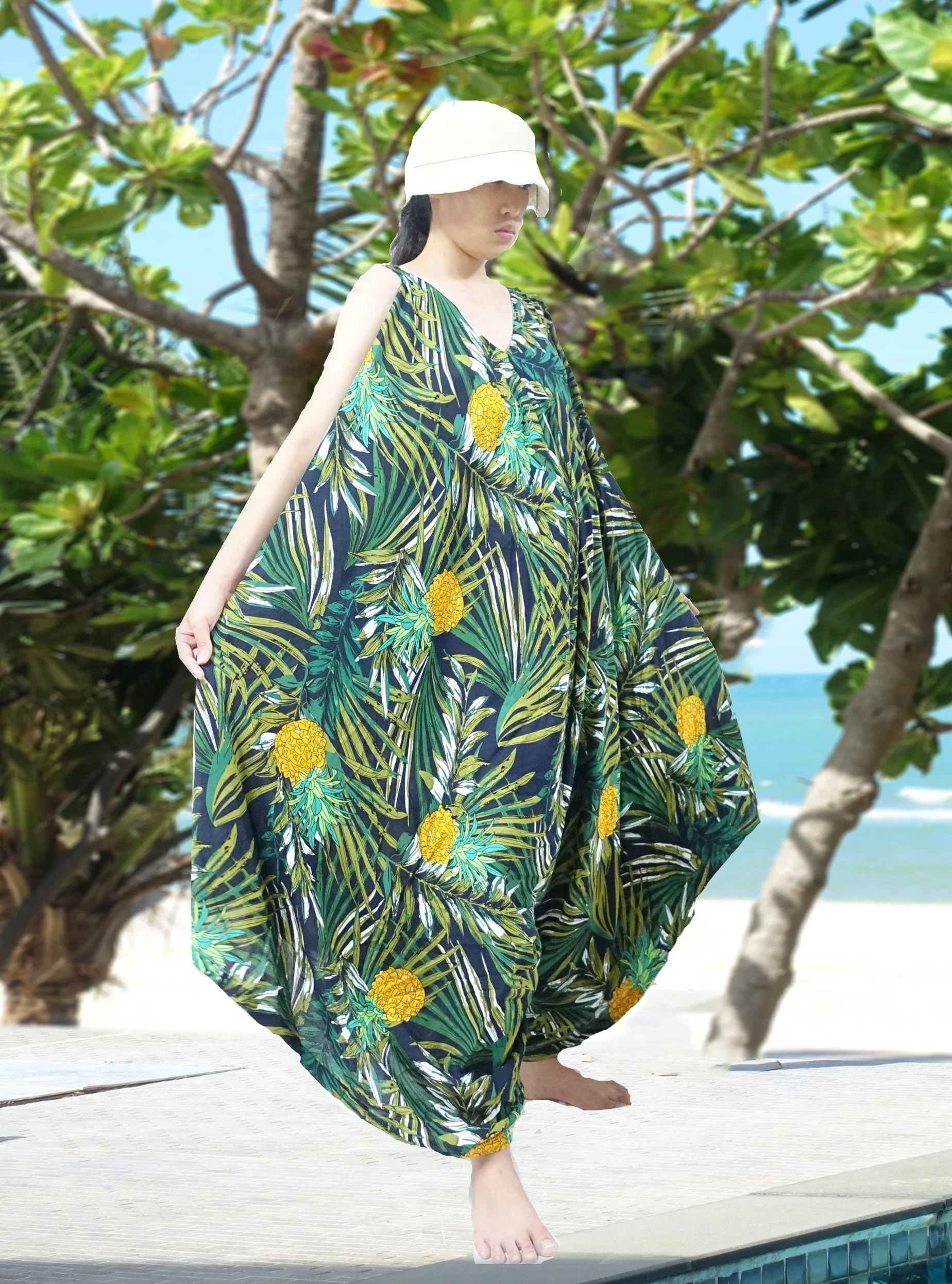 Alladin Hippie Boho Harem Romper Jumpsuits Wide Leg Yoga Jumpsuit Pants Beach wear tropical floral print