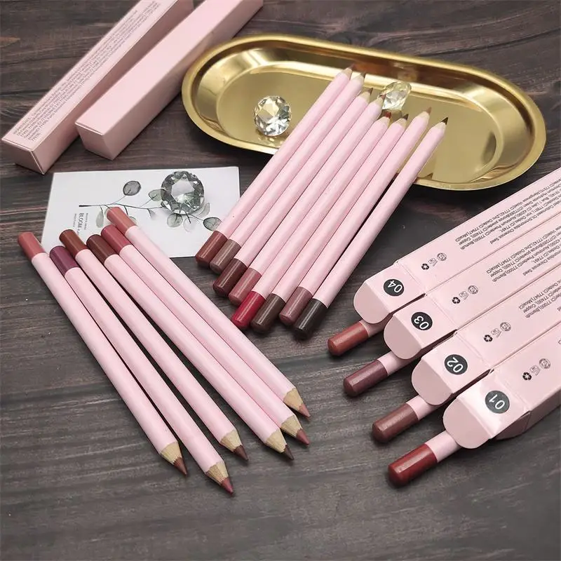 24 Colors Pink High Pigment Beauty And Personal Care waterproof long lasting Wood creamy Lip Liner Pencil Private Label