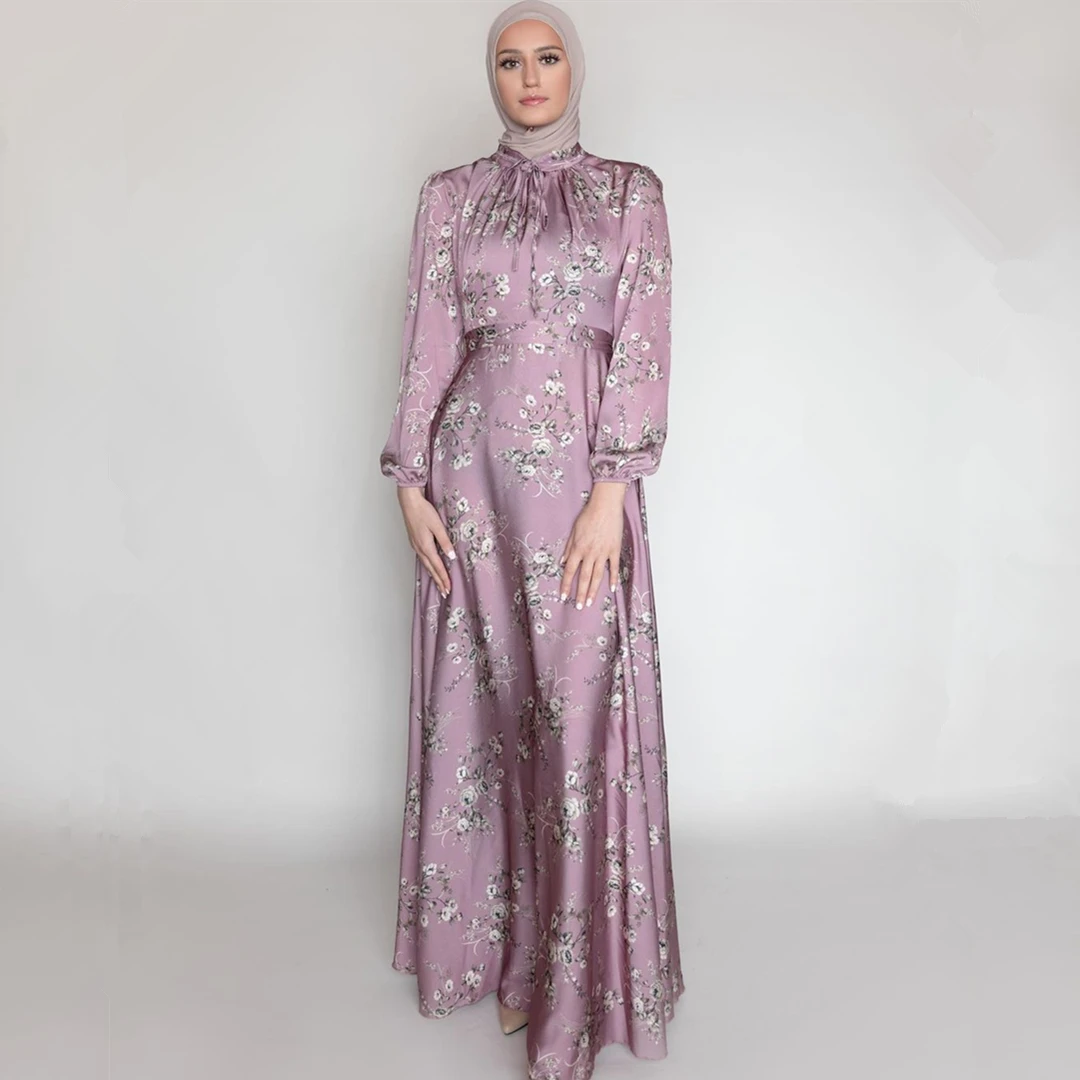 Long Sleeves Abaya Islamic Clothing Floral Gamis Indonesia Pakistani Muslim Boho Dress