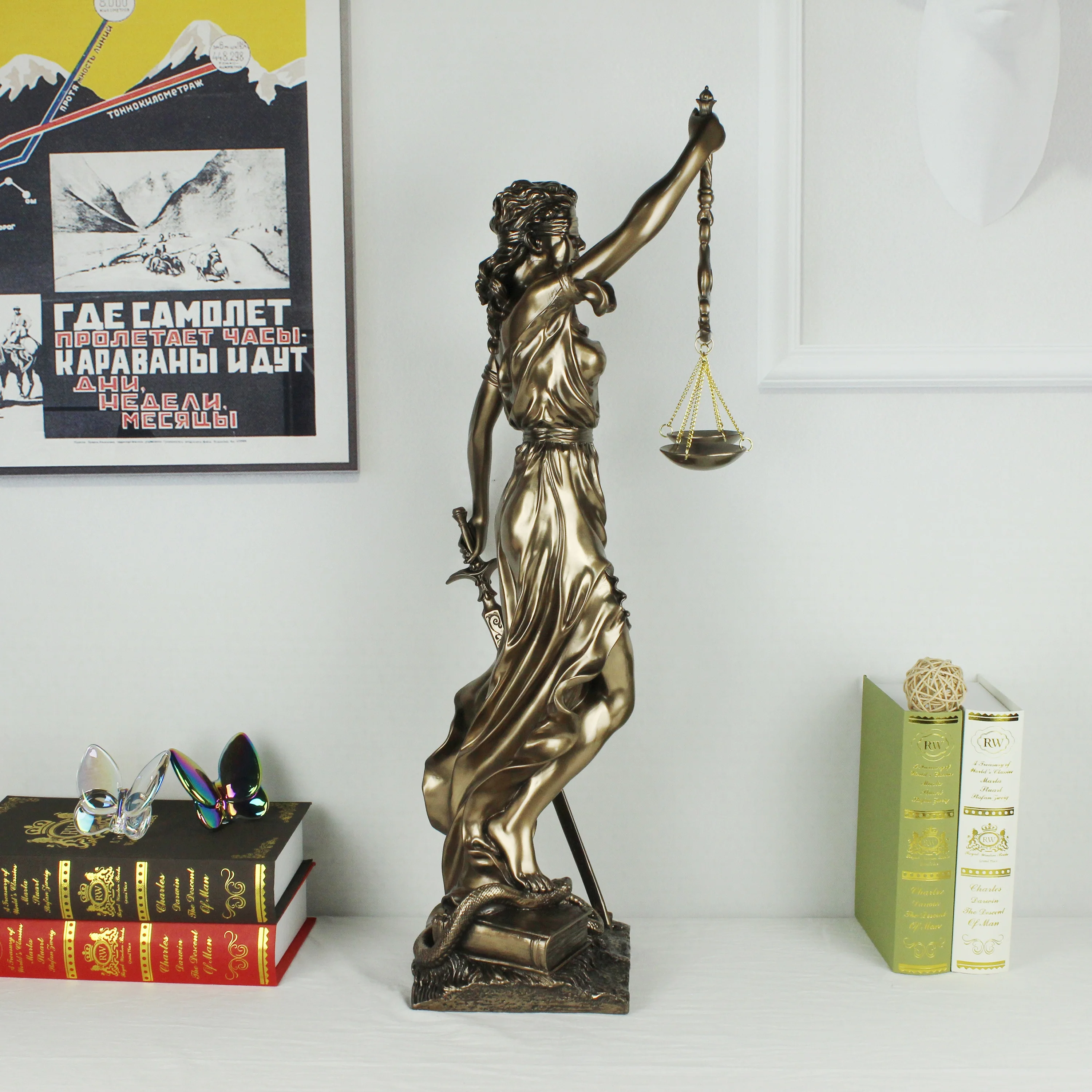 Big size Retro decoration copper metal crafts statue of justice ancient Greek goddess Roman goddess of Justice statue