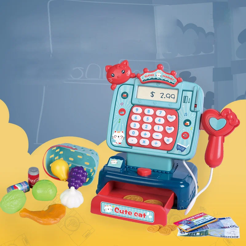 Supermarket Shopping Kids Simulation Cash Register Intelligent Calculator Scanner Mini Cash Register Pretend Play Toy