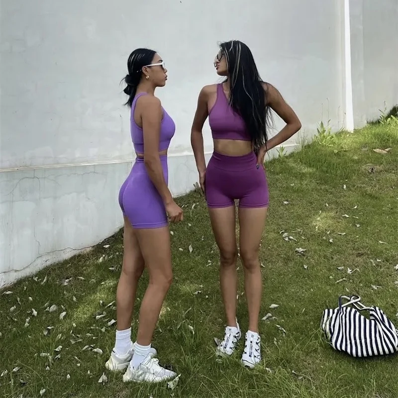 5 Pcs New Sexy Seamless Ropa De Yoga De Mujer Fitness Clothes for Women, Stylish Gym Bra + Top + Training Booty Shorts Leggings