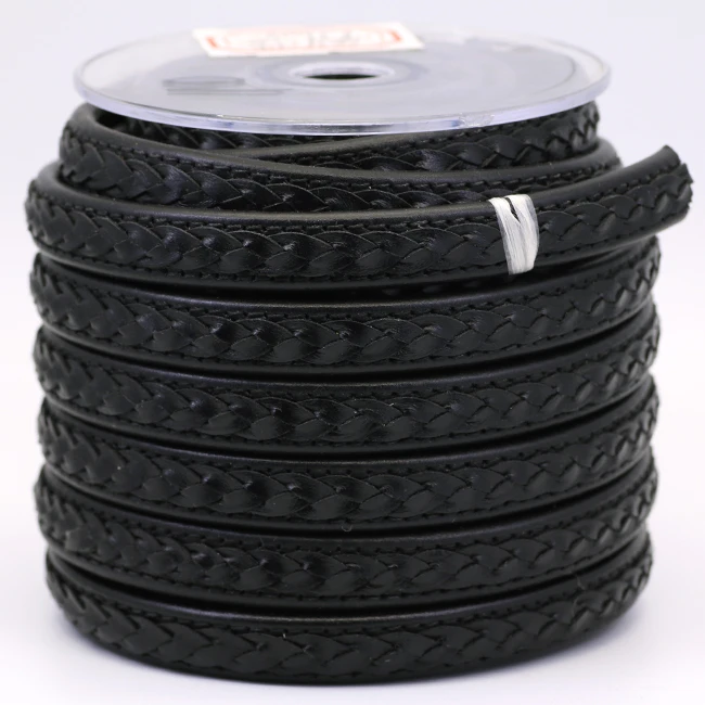 BMZ Factory Outlets OEM Braided 12mm*6mm Flat Leather Cord Real leather rope
