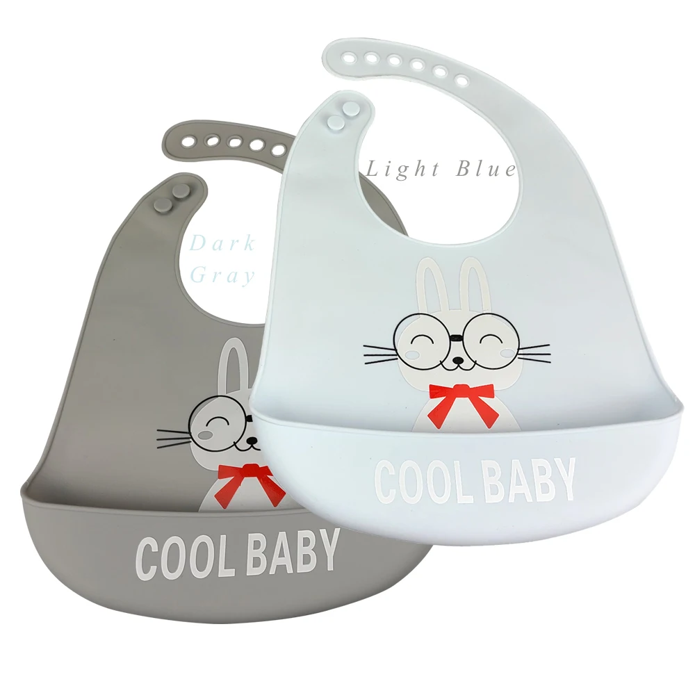
Reusable Silicone Waterproof Babies Feeding Bibs with Adjustable Snaps Food Catcher Pocket 