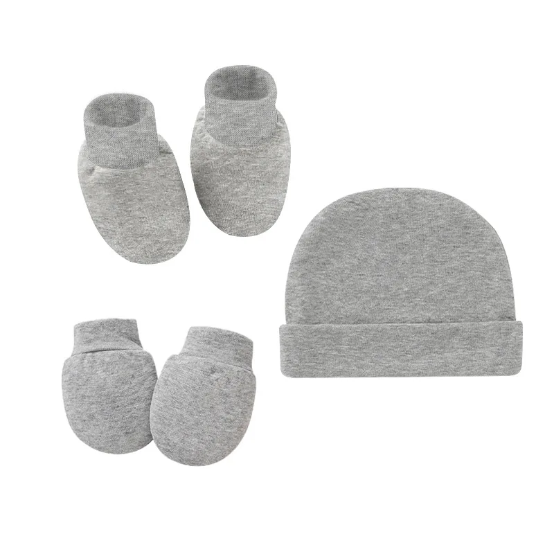 Newborn fetal hat+mittens+foot cover set summer single layer baby hat set