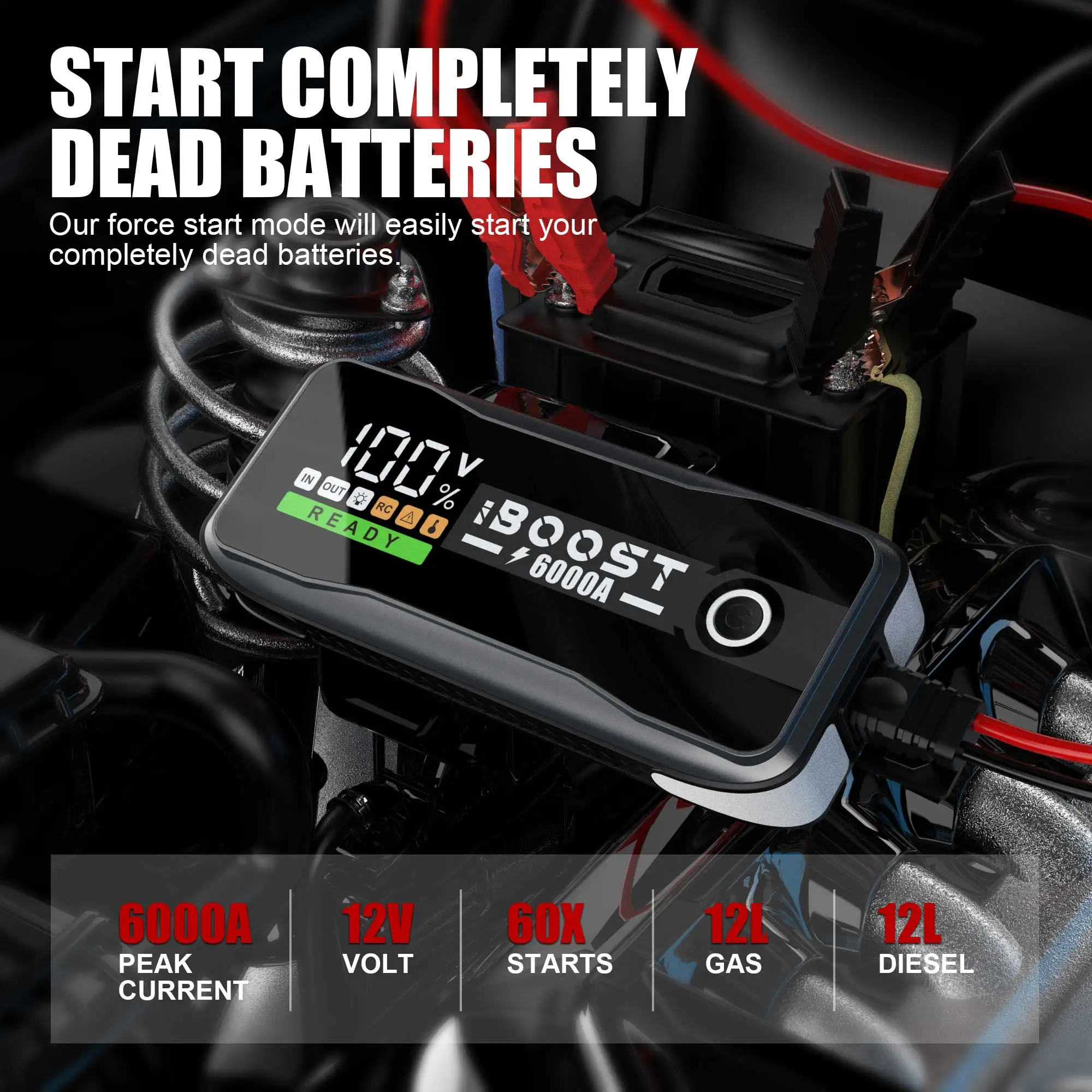 99.9Wh Car Battery Multi Function power bank Digital Devices LED light Jumper Start 6000APM Portable Car Jump Starter